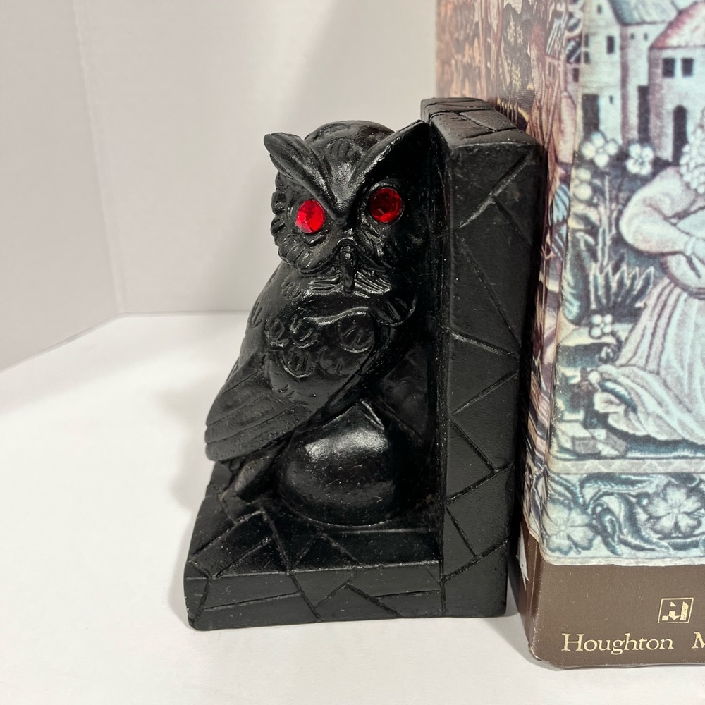 VINTAGE STONE BLACK OWL BOOK ENDS - Picture 2 of 16